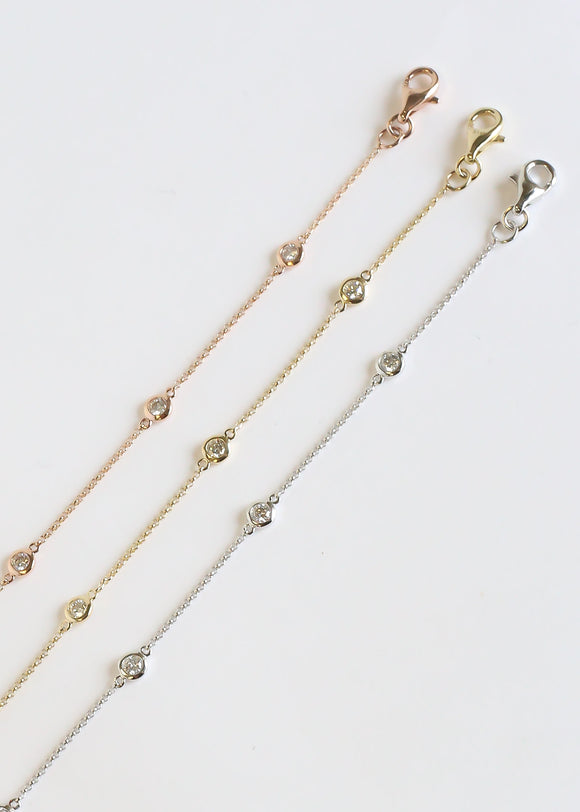 Diamond Bezel Station Chain Bracelet | 3 Stations